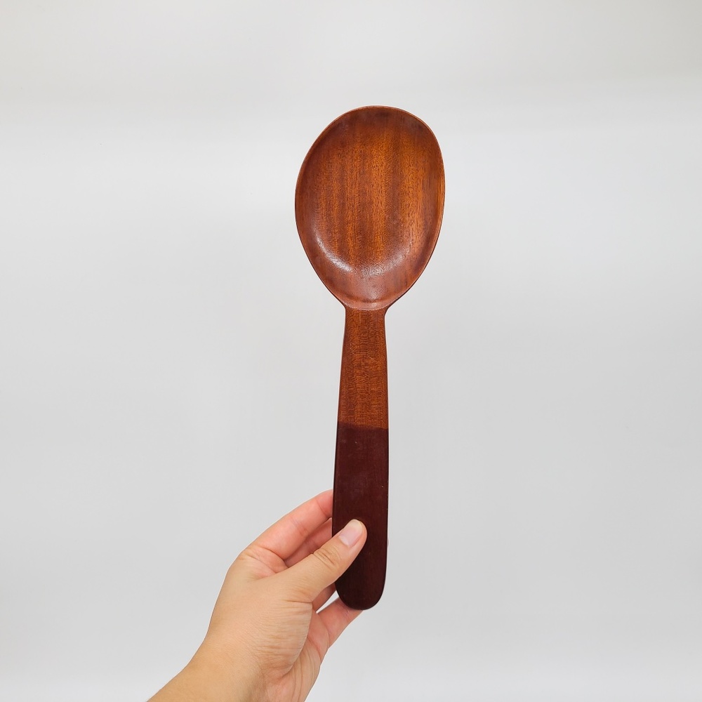 Mahogany Wooden Salad Bowl Spoon Set, Brown, Haiti - Picture 8 of 9